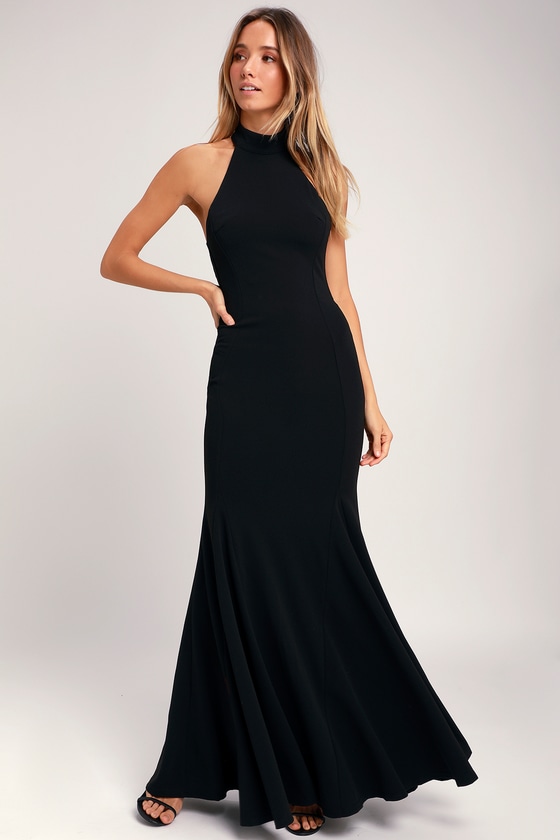 long black halter dress